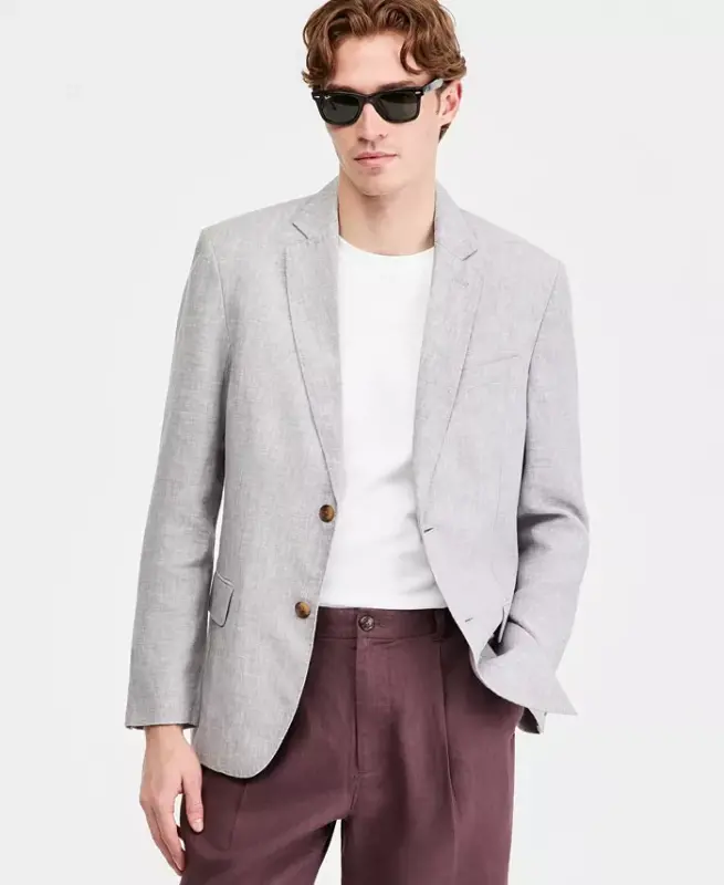 Men's 100% Linen Blazer, Created for Modazone - Grey Slate - 3