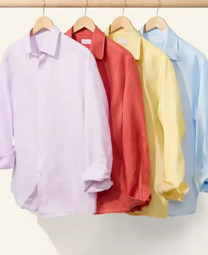 Men's 100% Linen Shirt, Created for Modazone - Sunshine Day 