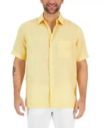 Men's 100% Linen Shirt, Created for Modazone - Sunwash Yellow 