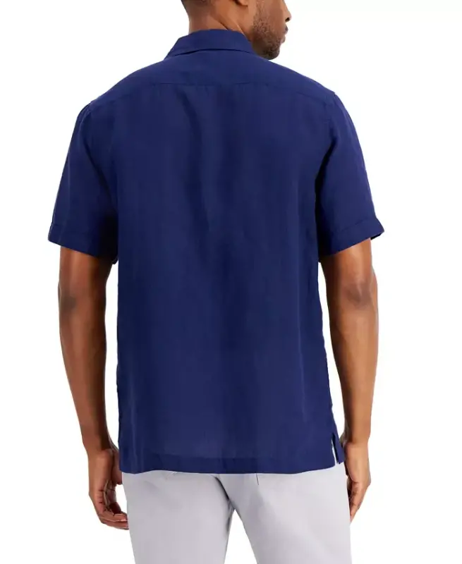 Men's 100% Linen Shirt, Created for Modazone - Navy Blue - 2