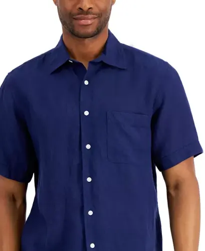 Men's 100% Linen Shirt, Created for Modazone - Navy Blue - 3