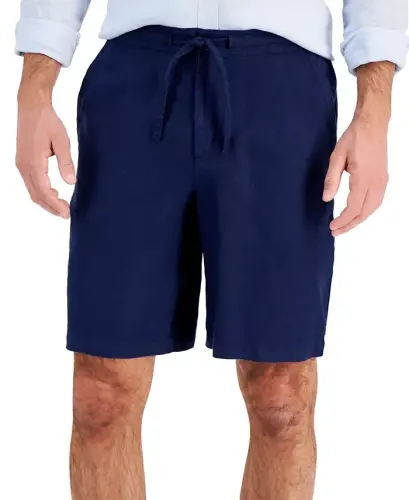 Men's 100% Linen Drawstring Shorts, Created for Modazone - Dark Blue - 1