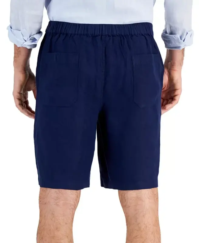 Men's 100% Linen Drawstring Shorts, Created for Modazone - Dark Blue - 2