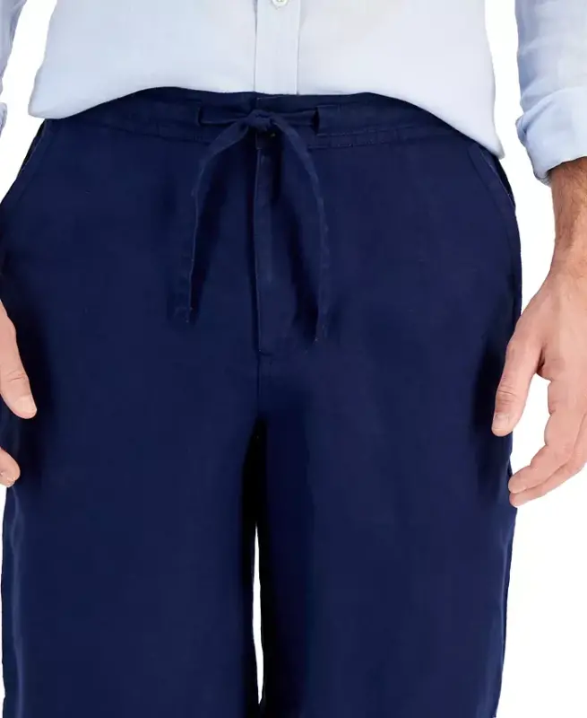 Men's 100% Linen Drawstring Shorts, Created for Modazone - Dark Blue - 3