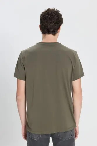 Erkek %100 Pamuk V Yaka Haki Slim Fit Dar Kesim Tişört - Haki - 5