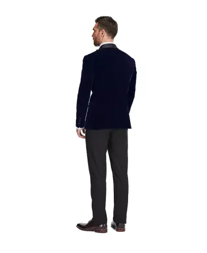 Men's 2 Piece Double Breasted Velvet Birdseye Lapel Slim Fit Tuxedo - Midnight blue - GINO VITALE (1)