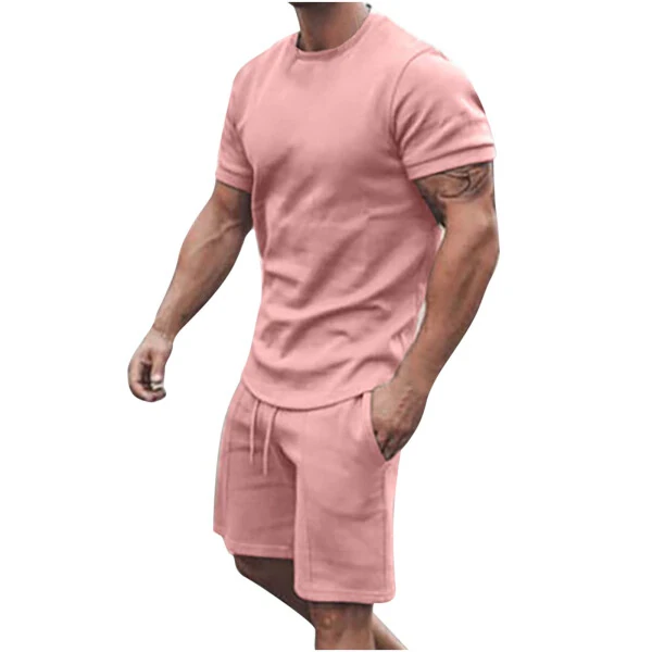 Mens 2 Pieces Shorts Set, Men Short Outfits Casual Tracksuit Short Sleeve T Shirt and Shorts Set- - FANXING