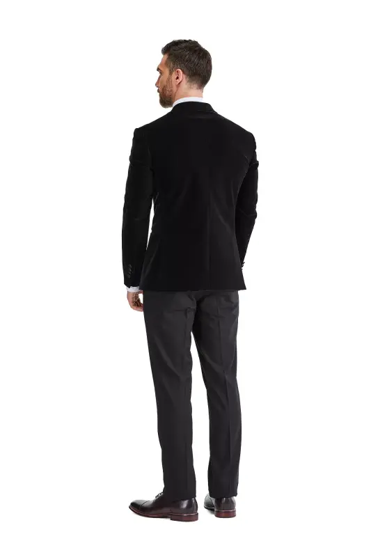 Men's 2-Piece Velvet Birdseye Lapel Slim-Fit Tuxedo - Black - 3