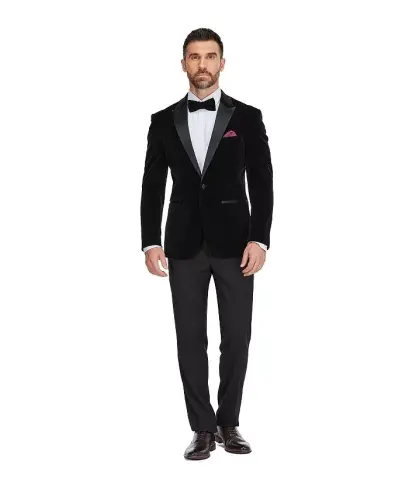 Men's 2-Piece Velvet Peak Lapel Slim-Fit Tuxedo - Black 
