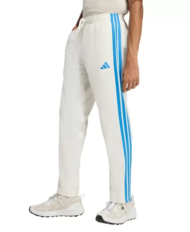 Men's 3-Stripes Regular Open Hem Track Pants - Off Whitt / Ray Blue - ADIDAS