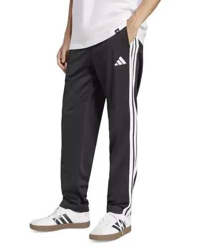 Men's 3-Stripes Regular Open Hem Track Pants - Black 