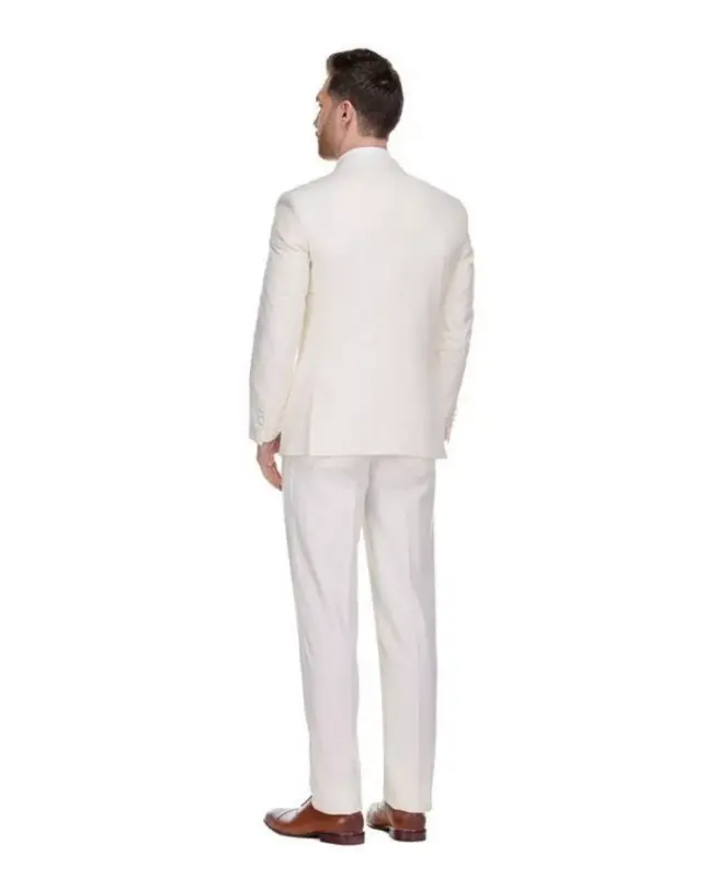 Men's 3-Piece Slim Fit Tuxedo with Peak Lapel - Ivory - 4