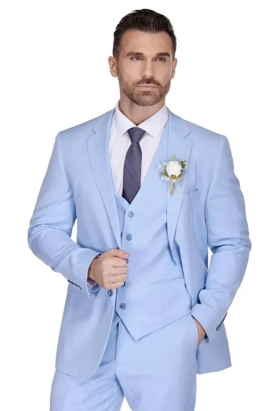 Men's 3-Piece Classic Fit Performance Stretch Suit - Sky blue - 2