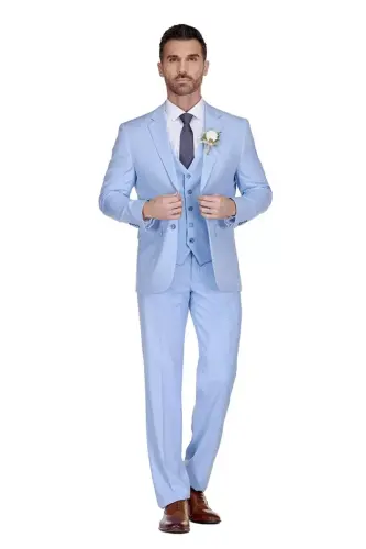 Men's 3-Piece Classic Fit Performance Stretch Suit - Sky blue 