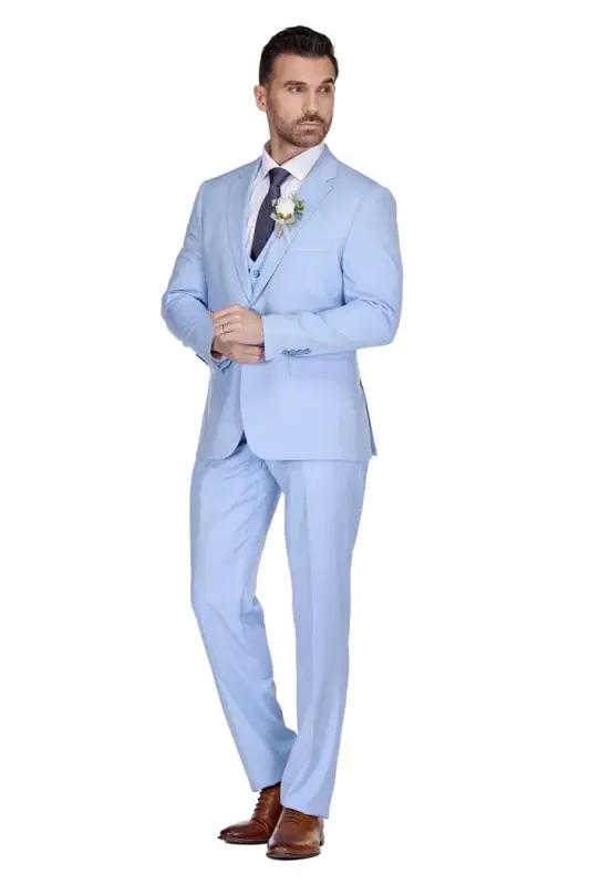 Men's 3-Piece Classic Fit Performance Stretch Suit - Sky blue - 3