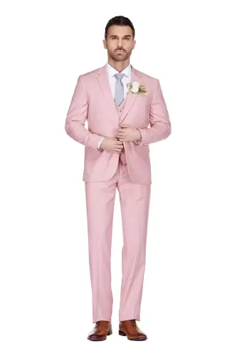 Men's 3-Piece Classic Fit Performance Stretch Suit - Soft pink - 1