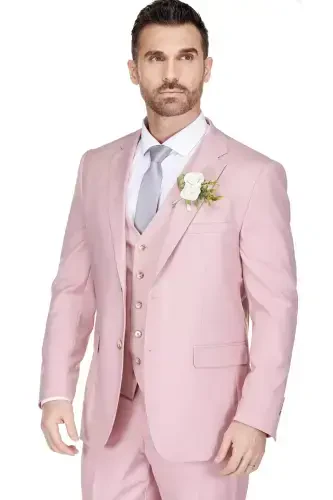 Men's 3-Piece Classic Fit Performance Stretch Suit-Soft pink - BRAVEMAN (1)