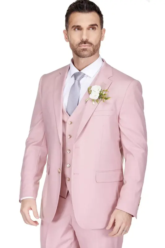 Men's 3-Piece Classic Fit Performance Stretch Suit - Soft pink - 2