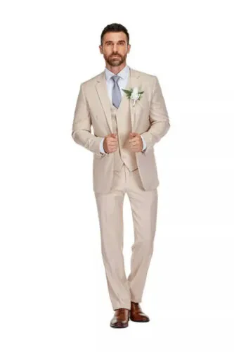Men's 3-Piece Classic Fit Performance Stretch Suit-Light beige - BRAVEMAN