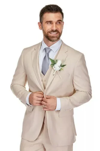 Men's 3-Piece Classic Fit Performance Stretch Suit-Light beige - BRAVEMAN (1)