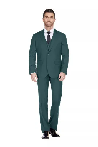 Men's 3-Piece Classic Fit Performance Stretch Suit-Hunter green - BRAVEMAN (1)