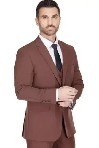Men's 3-Piece Classic Fit Performance Stretch Suit-Brown - BRAVEMAN (1)