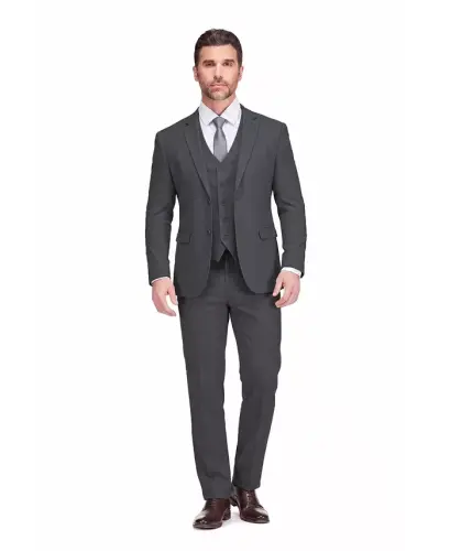 Men's 3-Piece Classic Fit Performance Stretch Suit - Dark grey - BRAVEMAN (1)