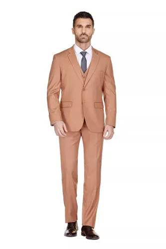 Men's 3-Piece Classic Fit Performance Stretch Suit-Rust brown - BRAVEMAN