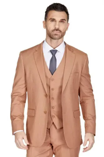 Men's 3-Piece Classic Fit Performance Stretch Suit-Rust brown - BRAVEMAN (1)