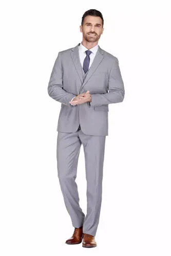 Men's 3-Piece Classic Fit Performance Stretch Suit-Grey - BRAVEMAN