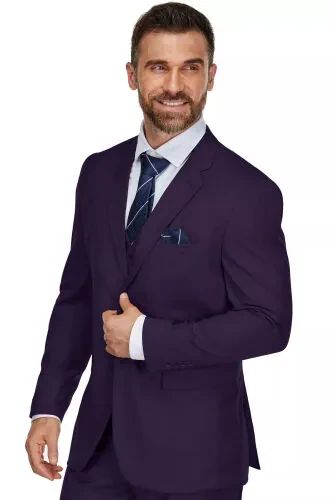 Men's 3-Piece Classic Fit Performance Stretch Suit-Plum - BRAVEMAN (1)