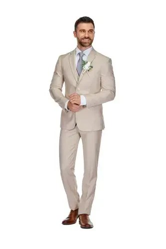 Men's 3-Piece Premium Vested 3-Piece Slim Fit Suit-Light beige - BRAVEMAN (1)