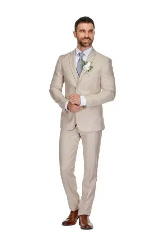 Men's 3-Piece Premium Vested 3-Piece Slim Fit Suit - Light beige 