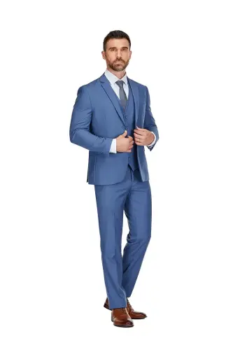 Men's 3-Piece Premium Vested 3-Piece Slim Fit Suit - Slate blue 