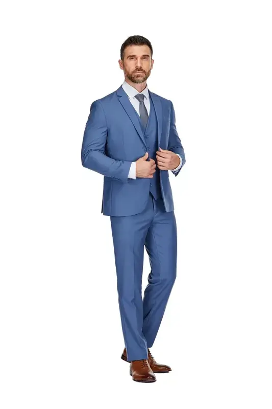 Men's 3-Piece Premium Vested 3-Piece Slim Fit Suit - Slate blue - BRAVEMAN