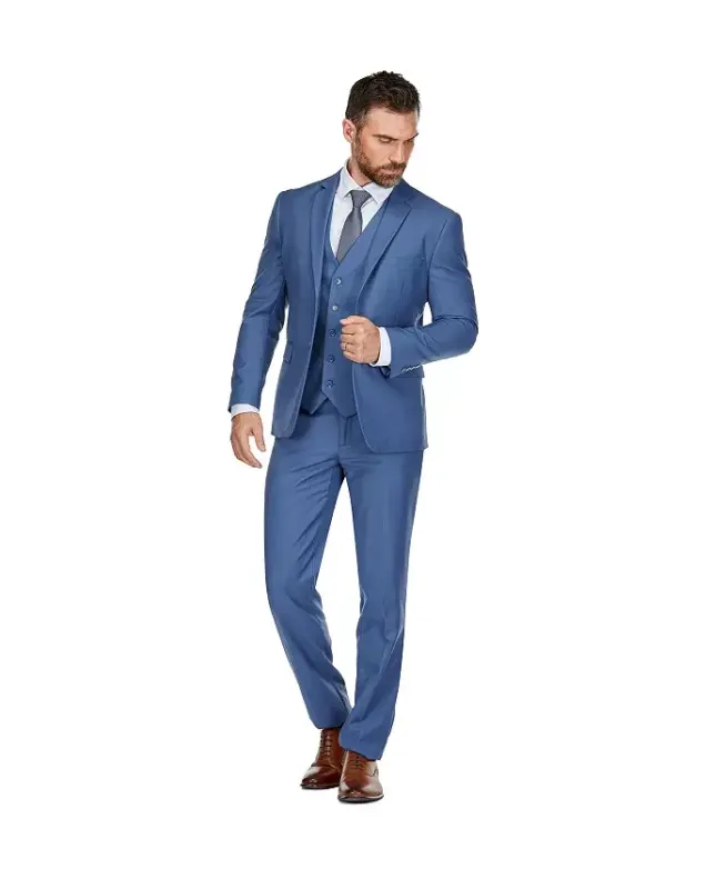 Men's 3-Piece Premium Vested 3-Piece Slim Fit Suit - Slate blue - 4