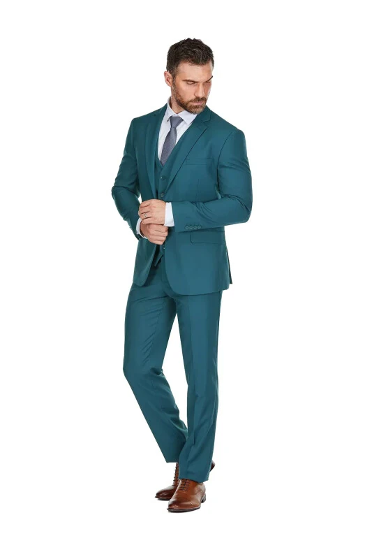 Men's 3-Piece Premium Vested 3-Piece Slim Fit Suit-Sea green - BRAVEMAN