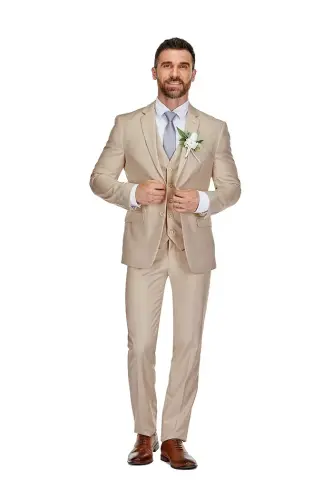 Men's 3-Piece Premium Vested 3-Piece Slim Fit Suit - Tan 