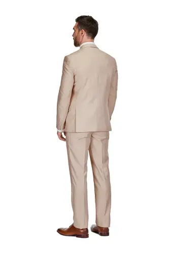 Men's 3-Piece Premium Vested 3-Piece Slim Fit Suit - Tan - 2