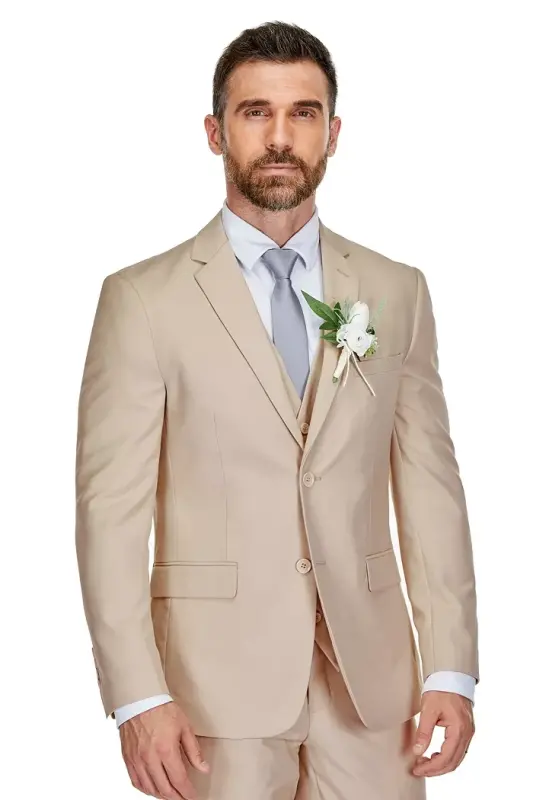 Men's 3-Piece Premium Vested 3-Piece Slim Fit Suit - Tan - 3
