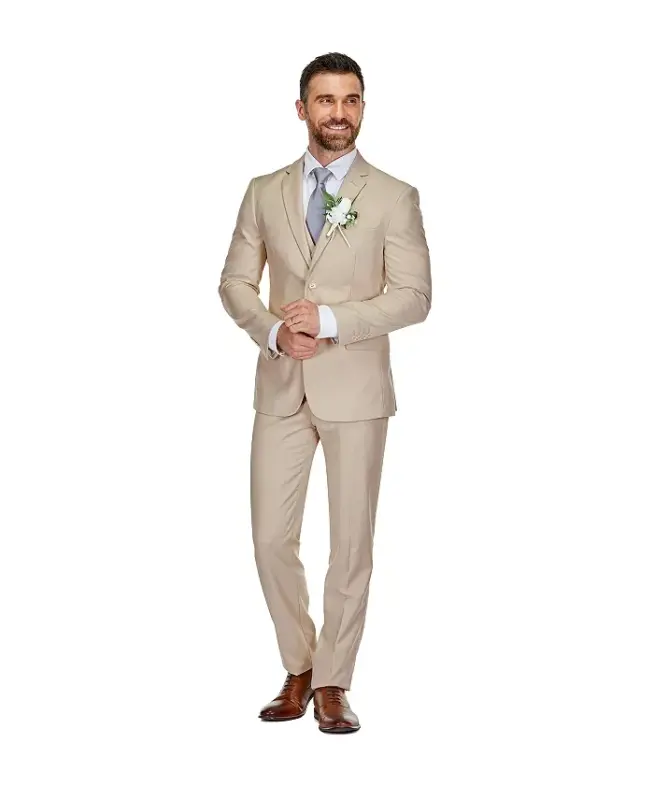 Men's 3-Piece Premium Vested 3-Piece Slim Fit Suit - Tan - 4