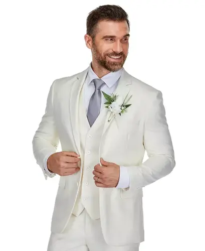 Men's 3-Piece Premium Vested 3-Piece Slim Fit Suit - Ivory - 3