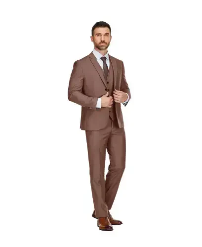 Men's 3-Piece Premium Vested 3-Piece Slim Fit Suit-Brown - BRAVEMAN (1)