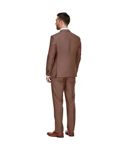 Men's 3-Piece Premium Vested 3-Piece Slim Fit Suit - Brown - 3