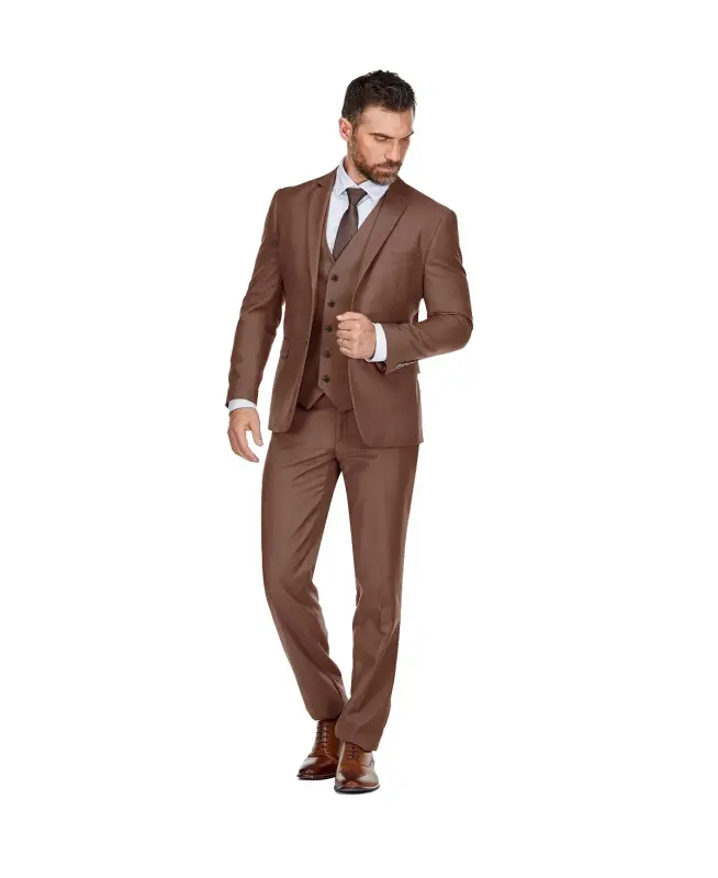 Men's 3-Piece Premium Vested 3-Piece Slim Fit Suit - Brown - 4