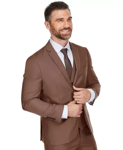 Men's 3-Piece Premium Vested 3-Piece Slim Fit Suit - Brown 
