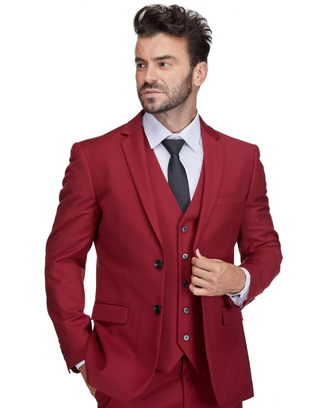 Men's 3-Piece Premium Vested 3-Piece Slim Fit Suit - Red - BRAVEMAN