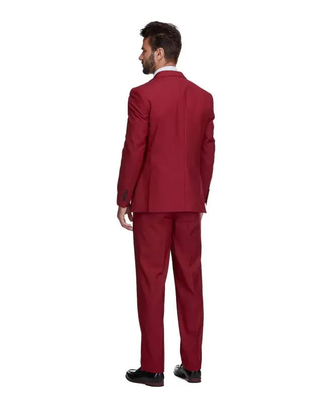Men's 3-Piece Premium Vested 3-Piece Slim Fit Suit - Red - 2