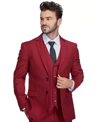 Men's 3-Piece Premium Vested 3-Piece Slim Fit Suit - Red 