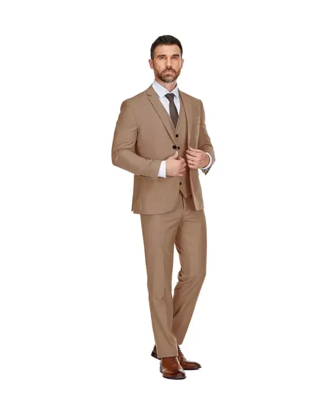 Men's 3-Piece Premium Vested 3-Piece Slim Fit Suit - Caramel - BRAVEMAN